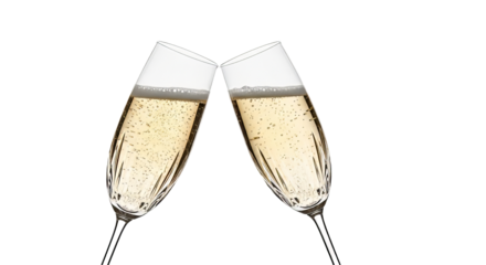 Two champagne flutes toasting with bubbly liquid against a perfect for celebrations and special occasions sparkling and festive mood on transparent background