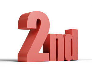 Vibrant 3D Rendered Text of '2nd' Ordinal Number Isolated on White Background, Representing Second Place Ranking, Position, and Competition Success for Business Metrics.