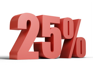 25 Percent Discount Sale Promotion Symbol, Red 3D Digits Render Isolated on Transparent Background for E-commerce Marketing and Commercial Advertisement.