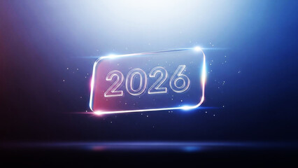 Futuristic 2026 New Year Icon with Micro-Glitter Particles and Holographic Light Effect