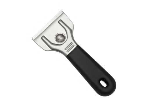 Stainless steel peeler with black plastic handle for kitchen peeling tasks