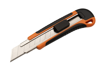 Retractable utility knife with orange and black handle