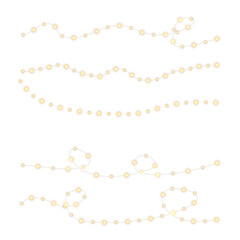 Vector set of glowing Christmas lights with colorful LED bulbs, holiday radiance, and bright decorative strands isolated on transparent background for winter celebration designs and digital art overla