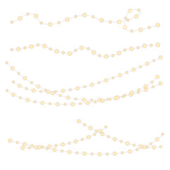 Christmas garland icon collection with glowing neon-style lights, colorful bulbs, and realistic illumination effects isolated on transparent background for festive vector graphics and UI elements
