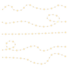 Christmas garland icon collection with glowing neon-style lights, colorful bulbs, and realistic illumination effects isolated on transparent background for festive vector graphics and UI elements
