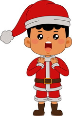 Cartoon Frizzy Boy character celebrating Christmas