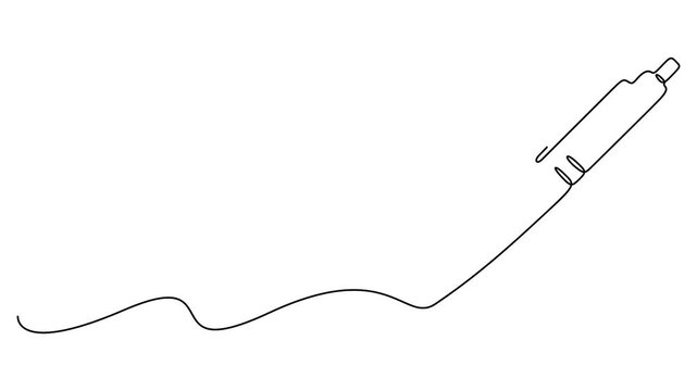 Self animated continuous one-line drawing of a pen. Full length single line animation 