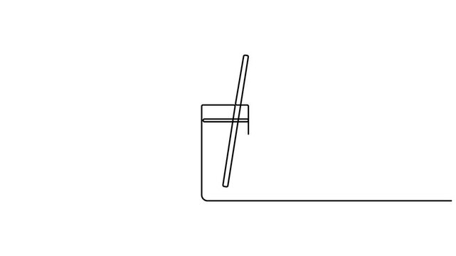 Continuous one line drawing of a glass with a straw animation video