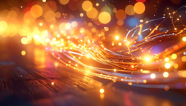 Illuminated Fiber Optic Cables: This image presents a captivating display of illuminated fiber optic cables, evoking a sense of technological advancement, communication, and connectivity in a vibrant.