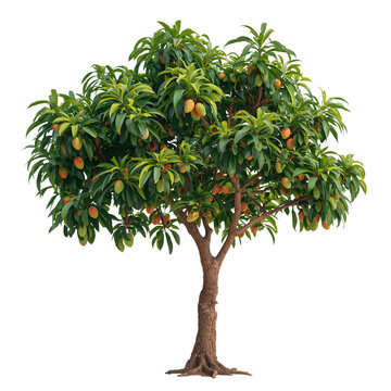 Mango Tree With Ripe Fruit in a Sunny Garden Setting During Late Summer