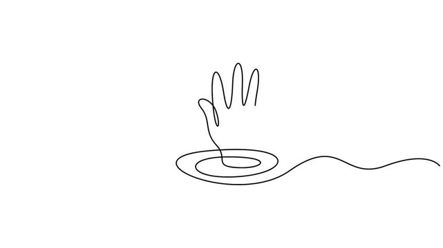 Self animated continuous one line drawing depicting a hand reaching above water
