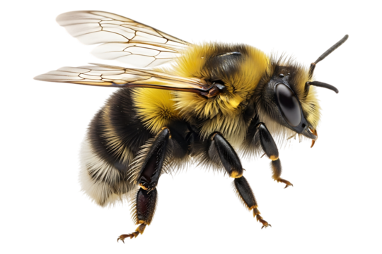 Bumblebee close-up macro detail isolated on black background