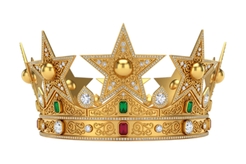 Ornate golden crown with stars and precious gems, isolated