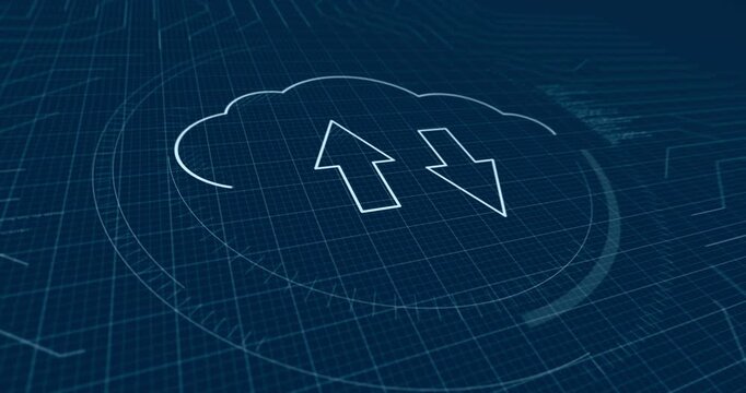 Cloud computing internet server online storage contour and outline 3d symbol on blueprint scheme background