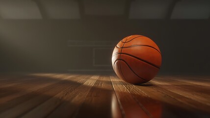 Basketball on court and in basket