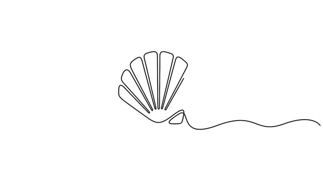 Self animated continuous single-line drawing of an open oyster or scallop shell. Full length one line art animation 