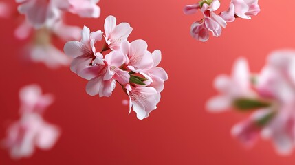 Soft pink cherry blossoms on a vibrant red background