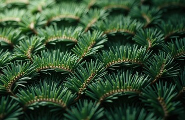 Evergreen needles arranged in layered radial clusters creating textured pattern