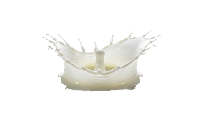 Milk splash crown a dynamic liquid motion captured against a stark showcasing purity and freshness in a visually striking composition on transparent background