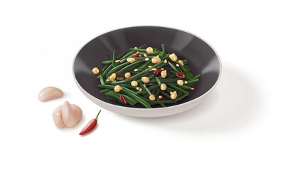 Fototapeta premium Flavorful Lao-Style Green Bean Stir-Fry with Garlic and Chili