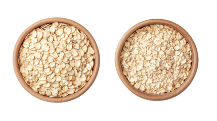 Two bowls of rolled oats isolated on transparent background