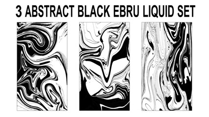Collection of 3 ebru liquid bundle. Black and white liquid set. 