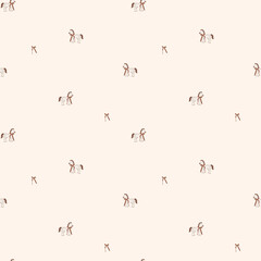 Seamless pattern with illustration horses and burgundy bow Birthday party. Repeat ornament with dark red ribbons bows and animals for Christmas or New years design. Minimalist background for textile.