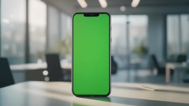 Smartphone with Green Screen Mockup on Office Desk