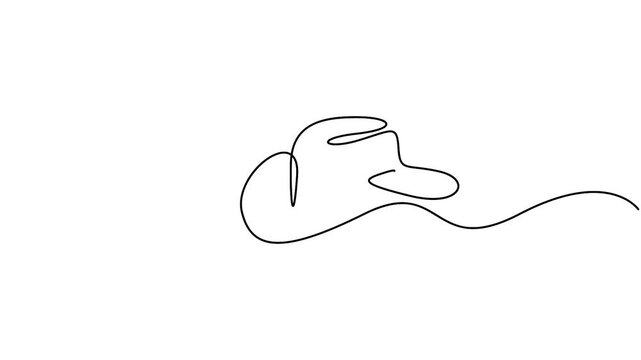 Self animated continuous line drawing of a cowboy hat. Minimalist continuous line drawing of western style hat vector illustration, Single one line drawing of men hat