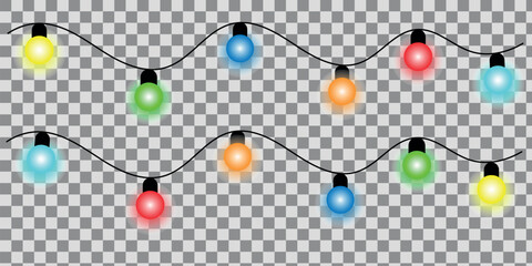 Fairy glow lights in various color red, green, blue, golden. perfect for celebrations and festival events on transparent background.