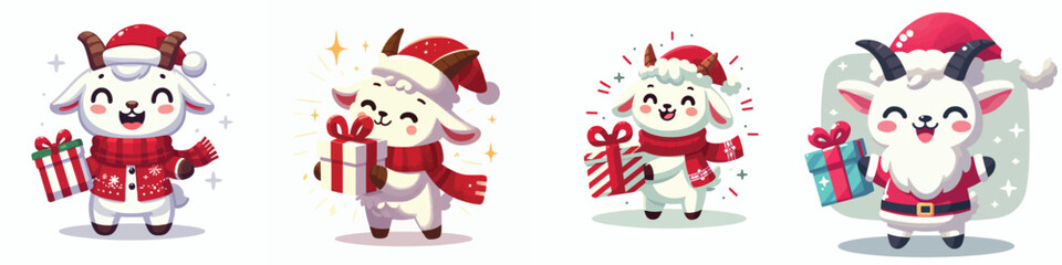 cute christmas dressed goat character vector