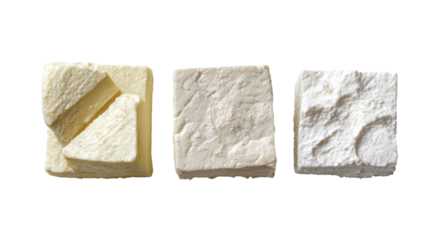 Three blocks of cheese isolated on transparent background