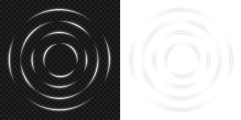White glowing signal waves or sound wave with ripple motion and dynamic curved lines creating a radiant pulse vortex effect and audio visualization on transparent background