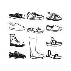 Lineal Hand-Drawn Shoes and Sandals Collection