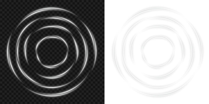 White glowing signal waves or sound wave with ripple motion and dynamic curved lines creating a radiant pulse vortex effect and audio visualization on transparent background