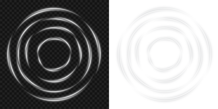 White glowing signal waves or sound wave with ripple motion and dynamic curved lines creating a radiant pulse vortex effect and audio visualization on transparent background - Powered by Adobe
