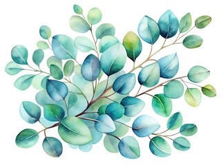 Watercolor eucalyptus branch isolated on white background