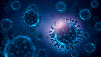 3d rendering of floating Corona Virus covid-19 particles under microscope view