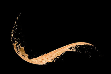 Orange juice or oil  isolated splash on black background, Clipping path, 3D rendering