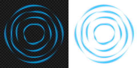 Blue glowing signal waves or sound wave with ripple motion and dynamic curved lines creating a radiant pulse vortex effect and audio visualization on transparent background