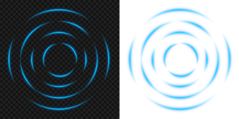 Blue glowing signal waves or sound wave with ripple motion and dynamic curved lines creating a radiant pulse vortex effect and audio visualization on transparent background