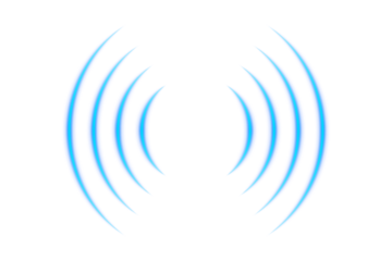 Blue glowing signal waves or sound wave with ripple motion and dynamic curved lines creating a radiant pulse vortex effect and audio visualization on transparent background