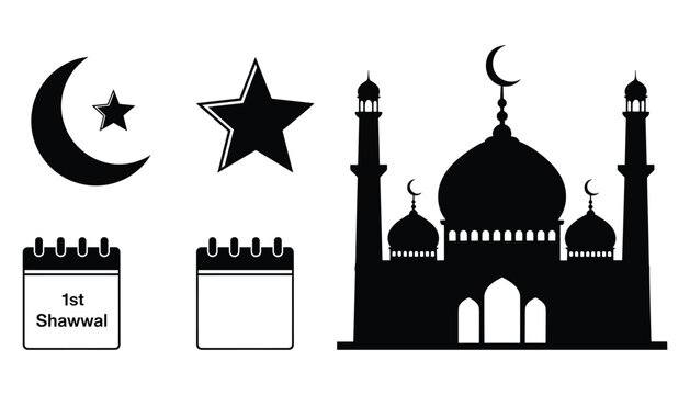 Muslim islam ramadan mubarak illustration. religious holiday icons. mosque and calendar