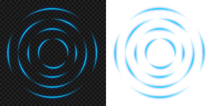 Blue glowing signal waves or sound wave with ripple motion and dynamic curved lines creating a radiant pulse vortex effect and audio visualization on transparent background - Powered by Adobe