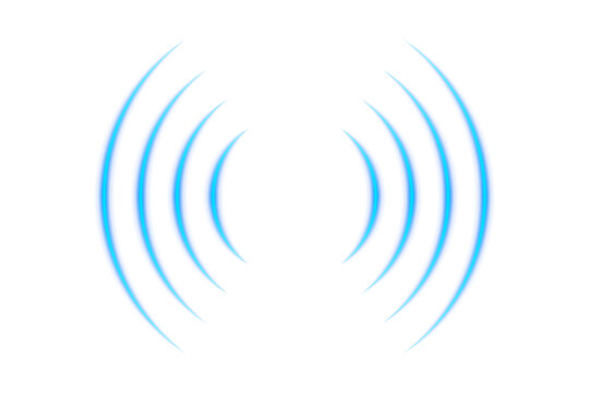 Blue glowing signal waves or sound wave with ripple motion and dynamic curved lines creating a radiant pulse vortex effect and audio visualization on transparent background