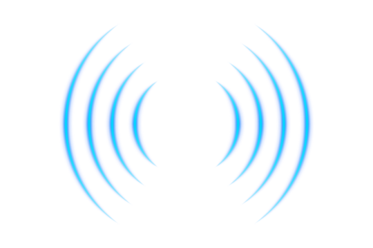 Blue glowing signal waves or sound wave with ripple motion and dynamic curved lines creating a radiant pulse vortex effect and audio visualization on transparent background