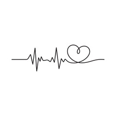 Continuous line heartbeat and heart symbol art