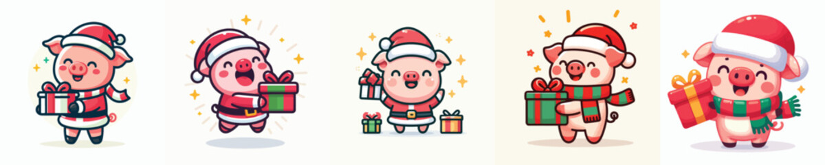 cute christmas dressed pig character vector