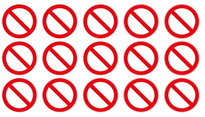 Prohibited Signs, Red Circle, Set.