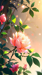 roses, garden bloom, sunny day, blue sky, floral design